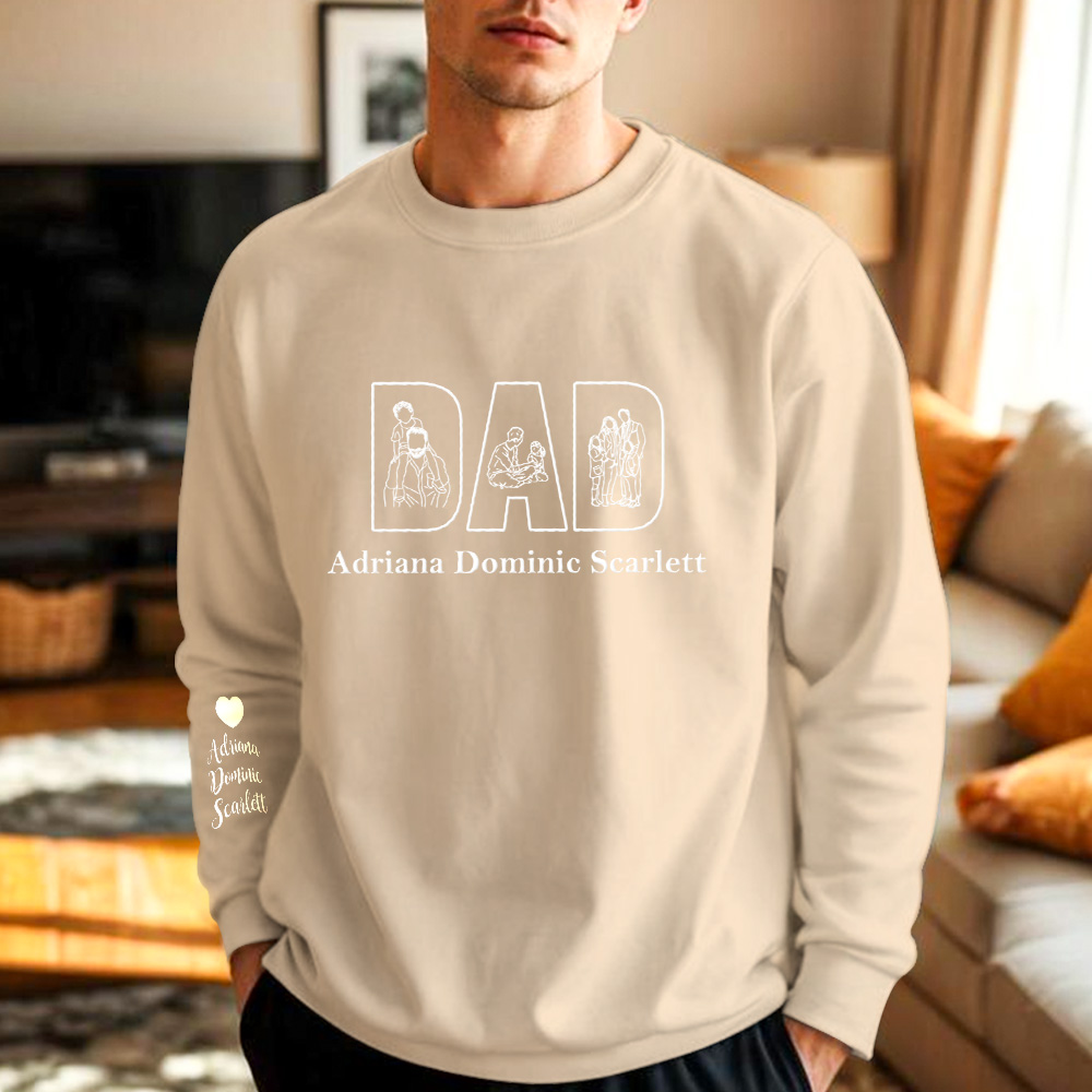 Custom Photo Embroidery Sweatshirt Custom Line Painting Sweatshirt Unique Gift For Dad Father's Day Gift - soufeelmy
