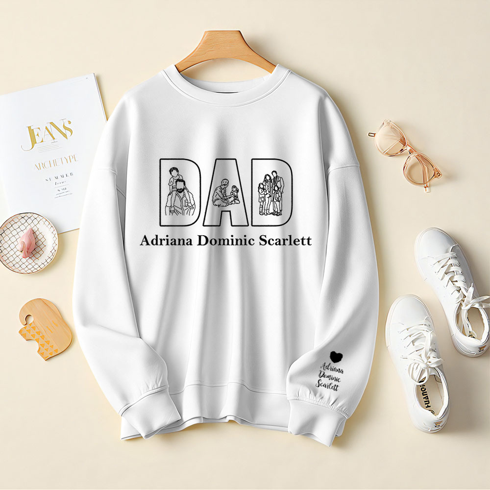 Custom Photo Embroidery Sweatshirt Custom Line Painting Sweatshirt Unique Gift For Dad Father's Day Gift - soufeelmy