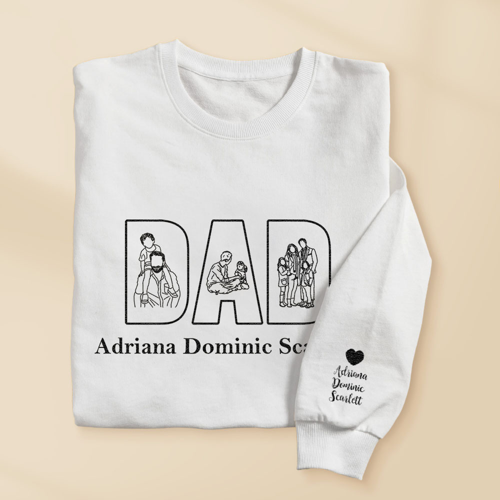Custom Photo Embroidery Sweatshirt Custom Line Painting Sweatshirt Unique Gift For Dad Father's Day Gift - soufeelmy