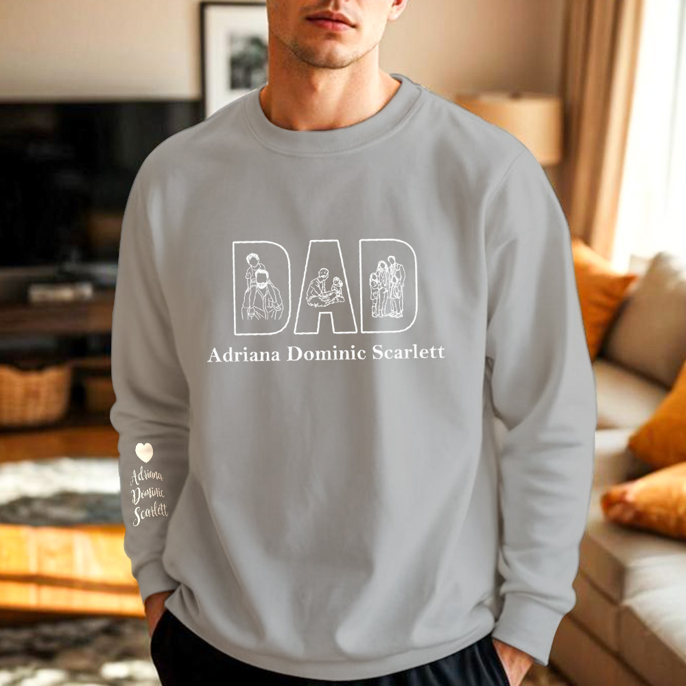 Custom Photo Embroidery Sweatshirt Custom Line Painting Sweatshirt Unique Gift For Dad Father's Day Gift - soufeelmy