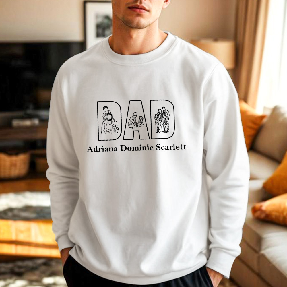 Custom Photo Embroidery Sweatshirt Custom Line Painting Sweatshirt Unique Gift For Dad Father's Day Gift - soufeelmy