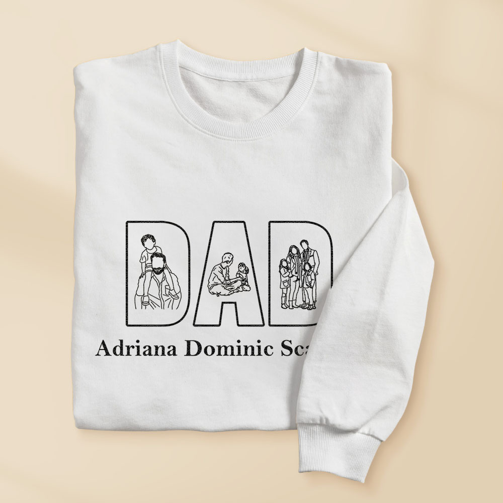 Custom Photo Embroidery Sweatshirt Custom Line Painting Sweatshirt Unique Gift For Dad Father's Day Gift - soufeelmy