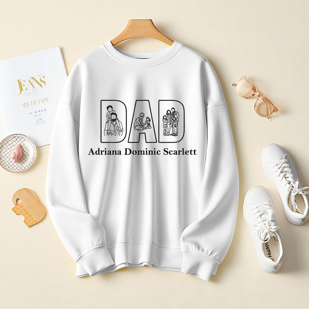Custom Photo Embroidery Sweatshirt Custom Line Painting Sweatshirt Unique Gift For Dad Father's Day Gift - soufeelmy
