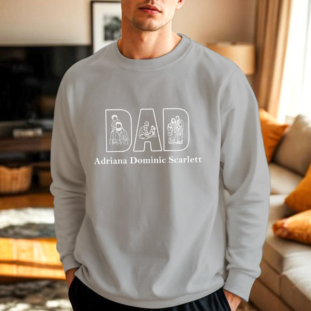 Custom Photo Embroidery Sweatshirt Custom Line Painting Sweatshirt Unique Gift For Dad Father's Day Gift - soufeelmy
