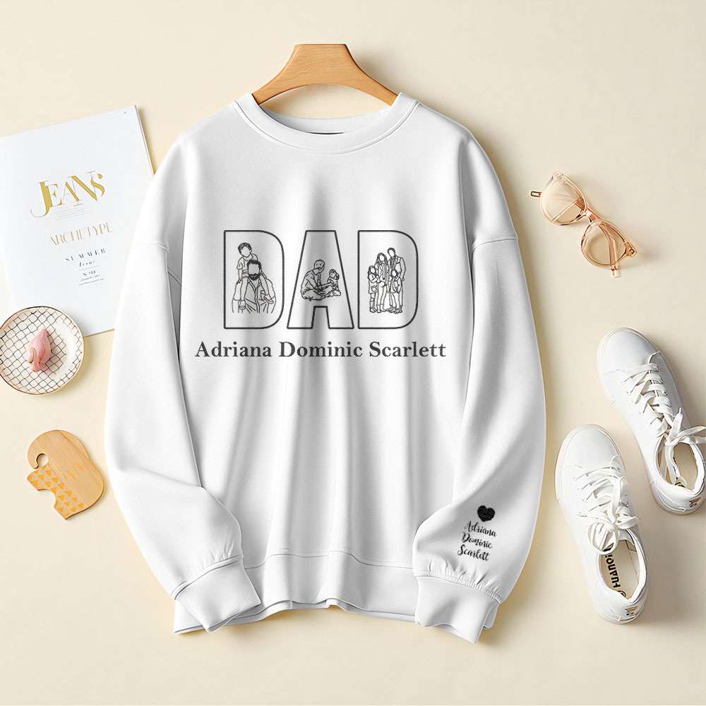Custom Photo Sweatshirt Hand Drawn Lines Unique Gift For Dad Father's Day Gift - soufeelmy