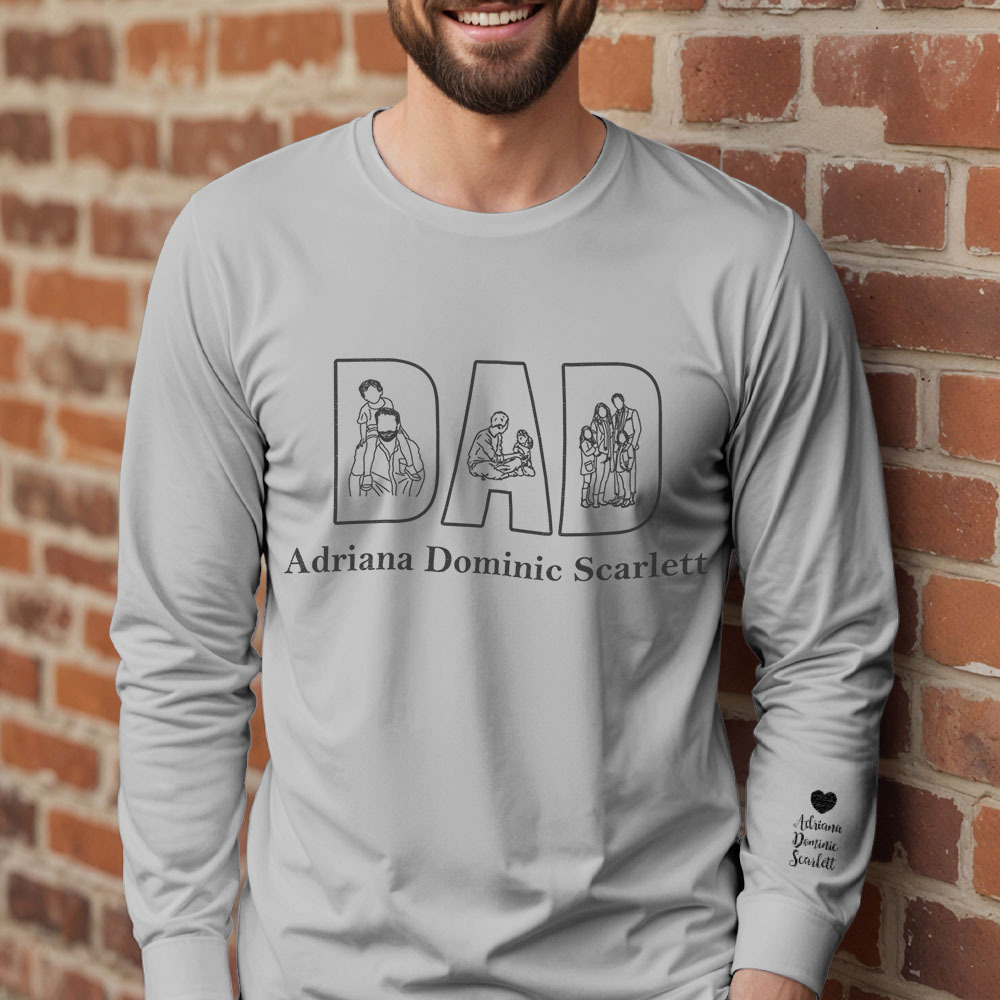 Custom Photo Sweatshirt Hand Drawn Lines Unique Gift For Dad Father's Day Gift - soufeelmy