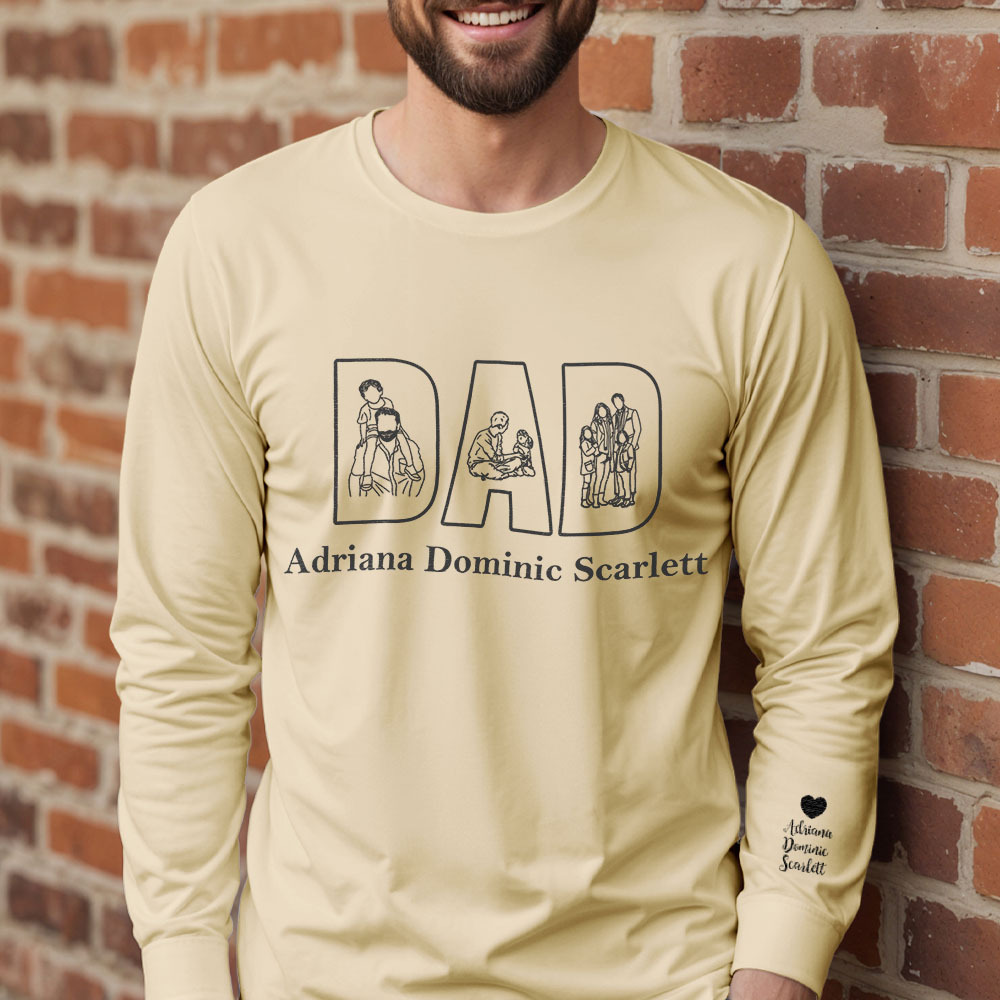 Custom Photo Sweatshirt Hand Drawn Lines Unique Gift For Dad Father's Day Gift - soufeelmy