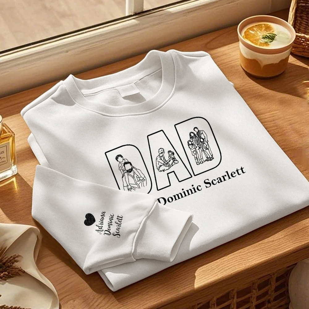 Custom Photo Sweatshirt Hand Drawn Lines Unique Gift For Dad Father's Day Gift - soufeelmy