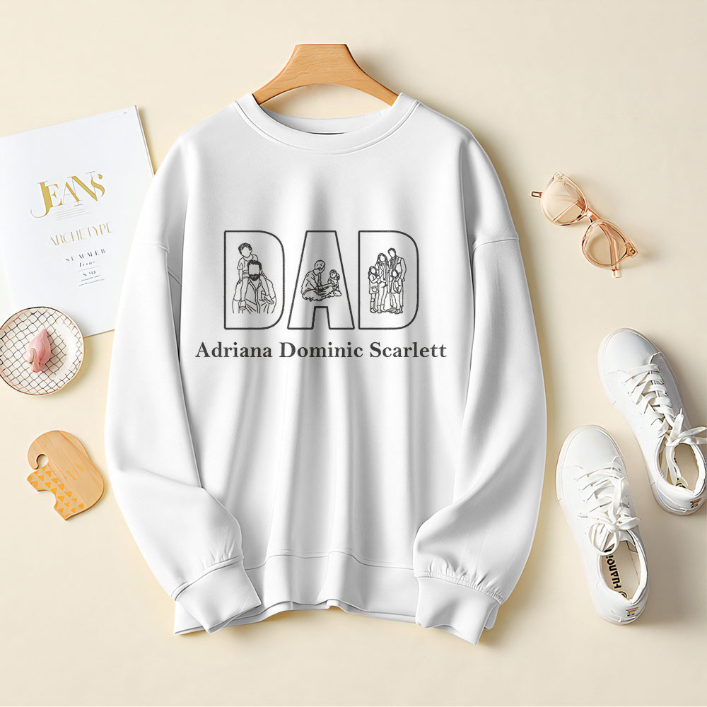Custom Photo Sweatshirt Hand Drawn Lines Unique Gift For Dad Father's Day Gift - soufeelmy