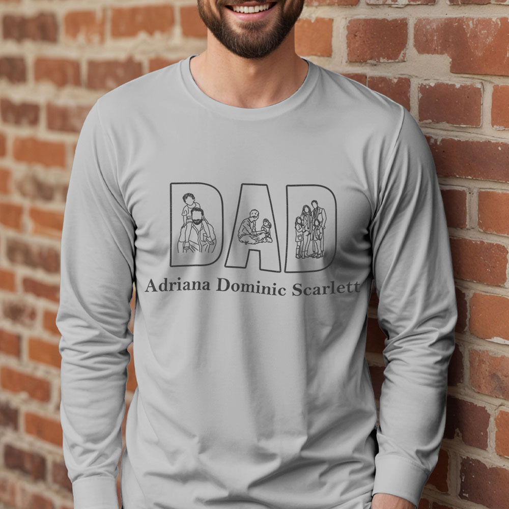 Custom Photo Sweatshirt Hand Drawn Lines Unique Gift For Dad Father's Day Gift - soufeelmy