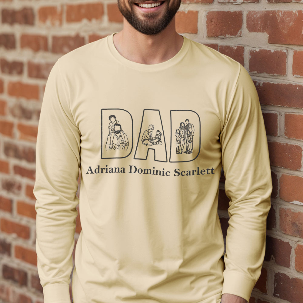 Custom Photo Sweatshirt Hand Drawn Lines Unique Gift For Dad Father's Day Gift - soufeelmy