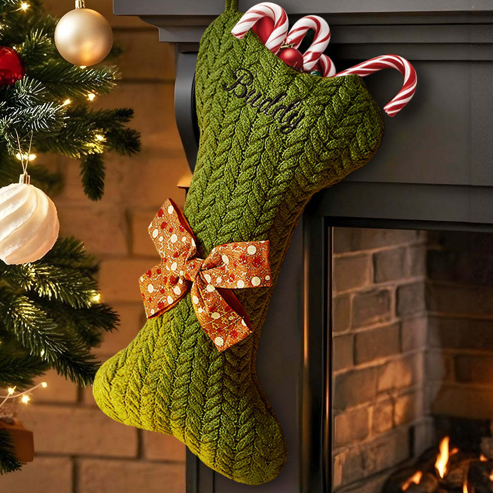 Personalized Dog Bone Christmas Stockings with Name Gift for Puppy Lovers - soufeelmy