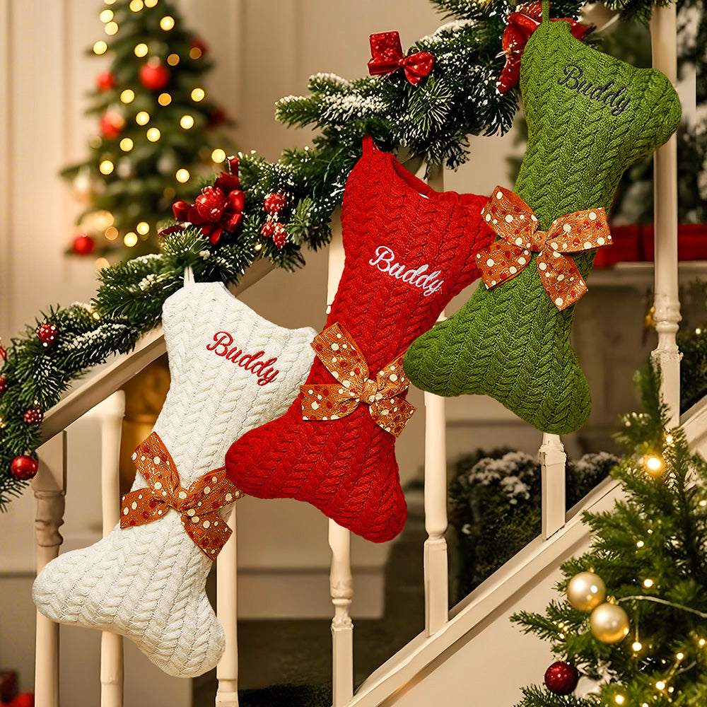 Personalized Dog Bone Christmas Stockings with Name Gift for Puppy Lovers - soufeelmy