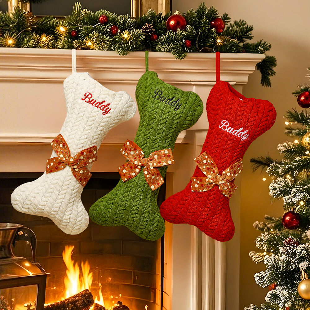 Personalized Dog Bone Christmas Stockings with Name Gift for Puppy Lovers - soufeelmy