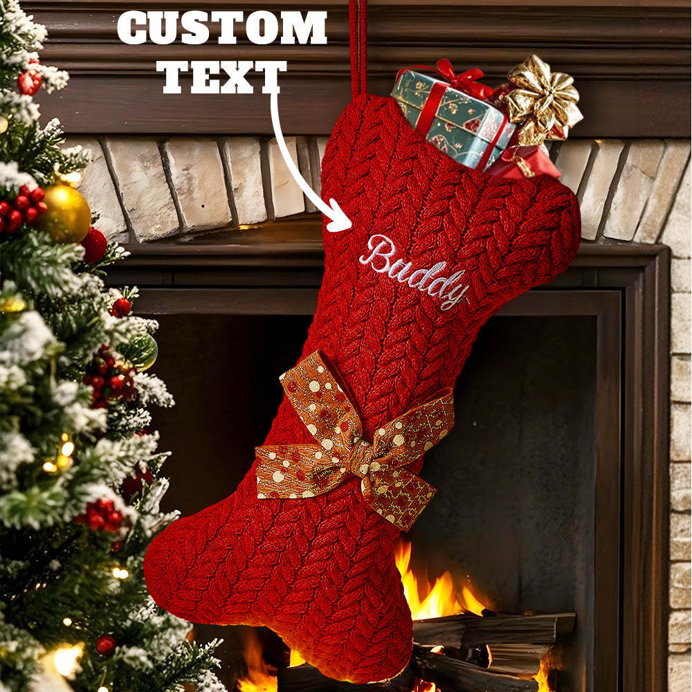 Personalized Dog Bone Christmas Stockings with Name Gift for Puppy Lovers - soufeelmy