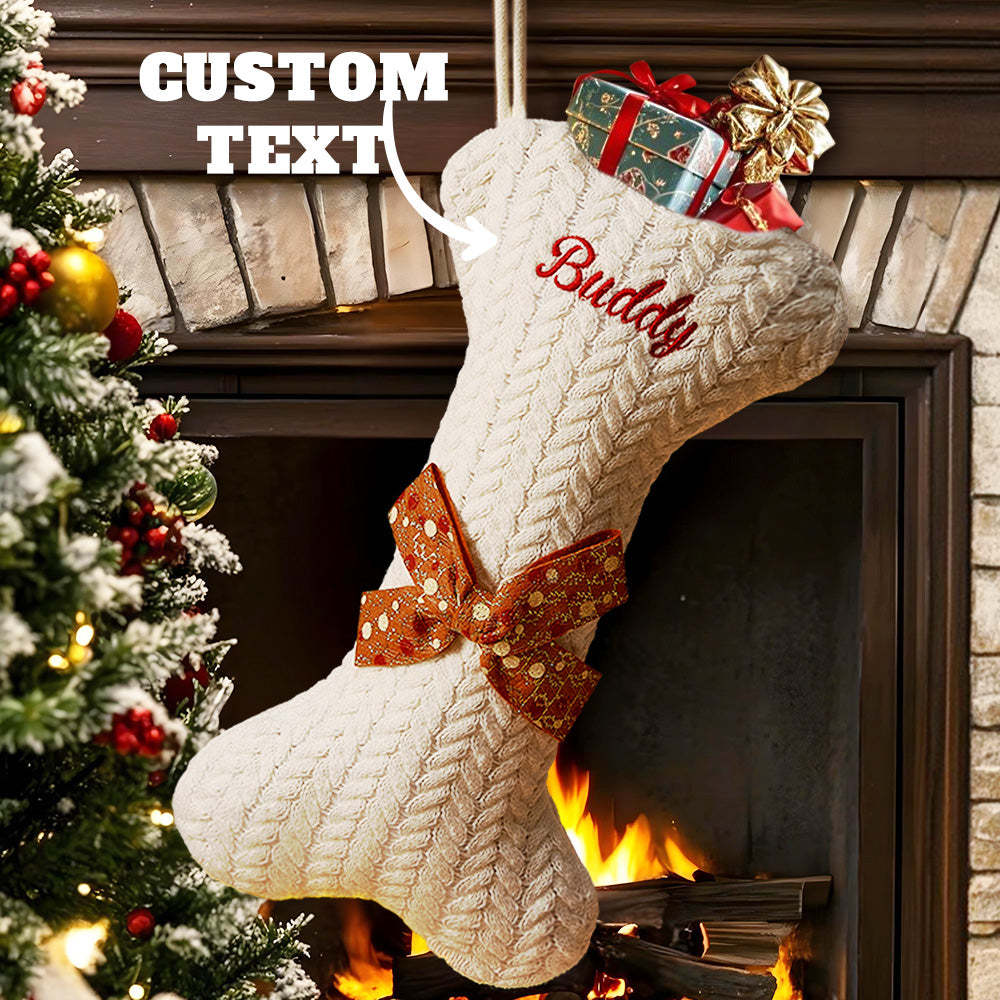Personalized Dog Bone Christmas Stockings with Name Gift for Puppy Lovers - soufeelmy