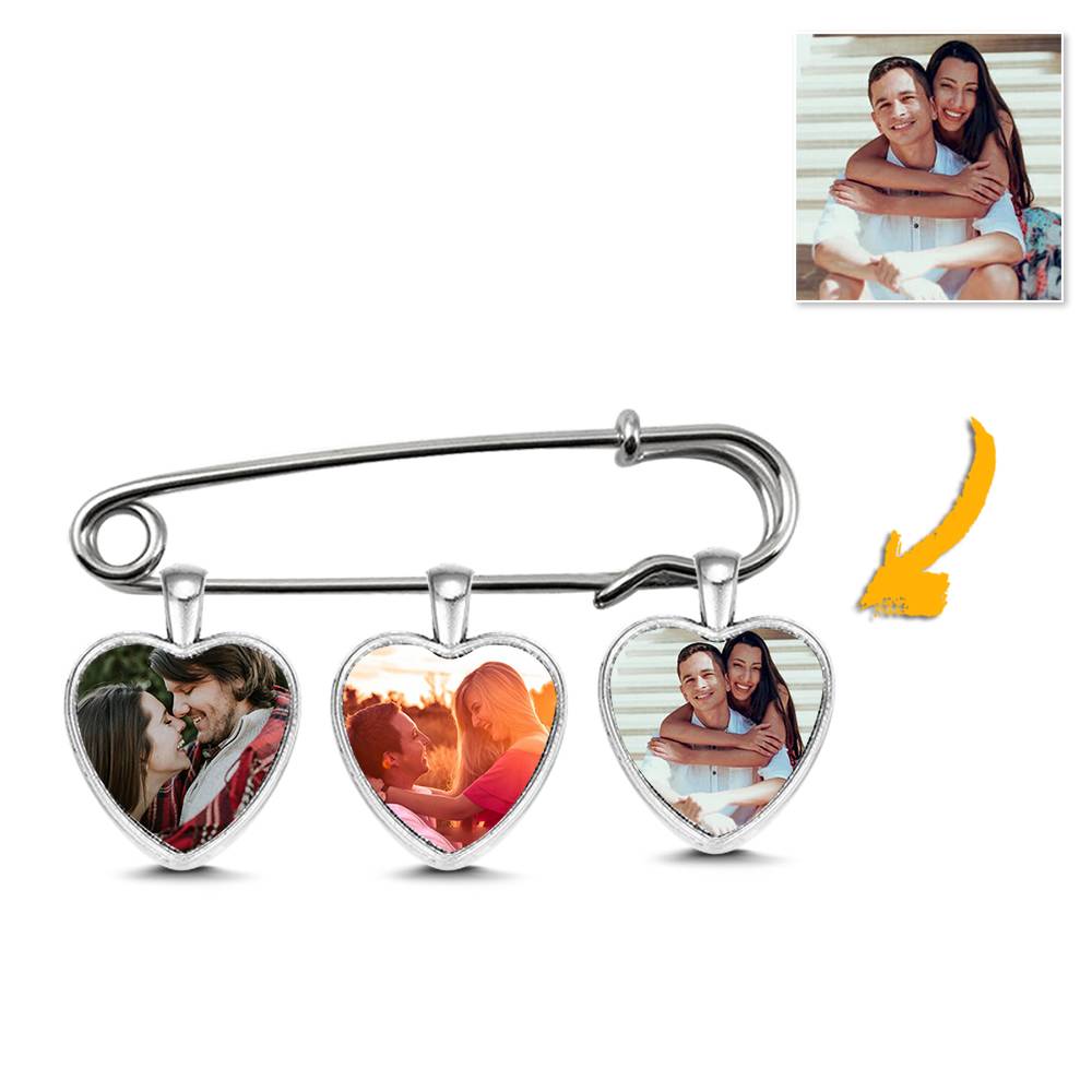 Custom Photo Lapel Pin Father's Day Gift Heart Style Memory Photo Lapel Pin For Dad - soufeelmy