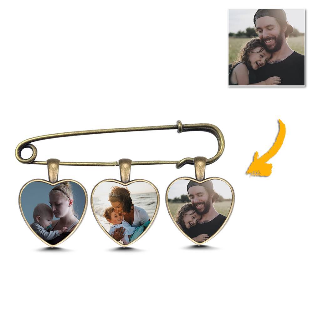 Custom Photo Lapel Pin Father's Day Gift Heart Style Memory Photo Lapel Pin For Dad - soufeelmy