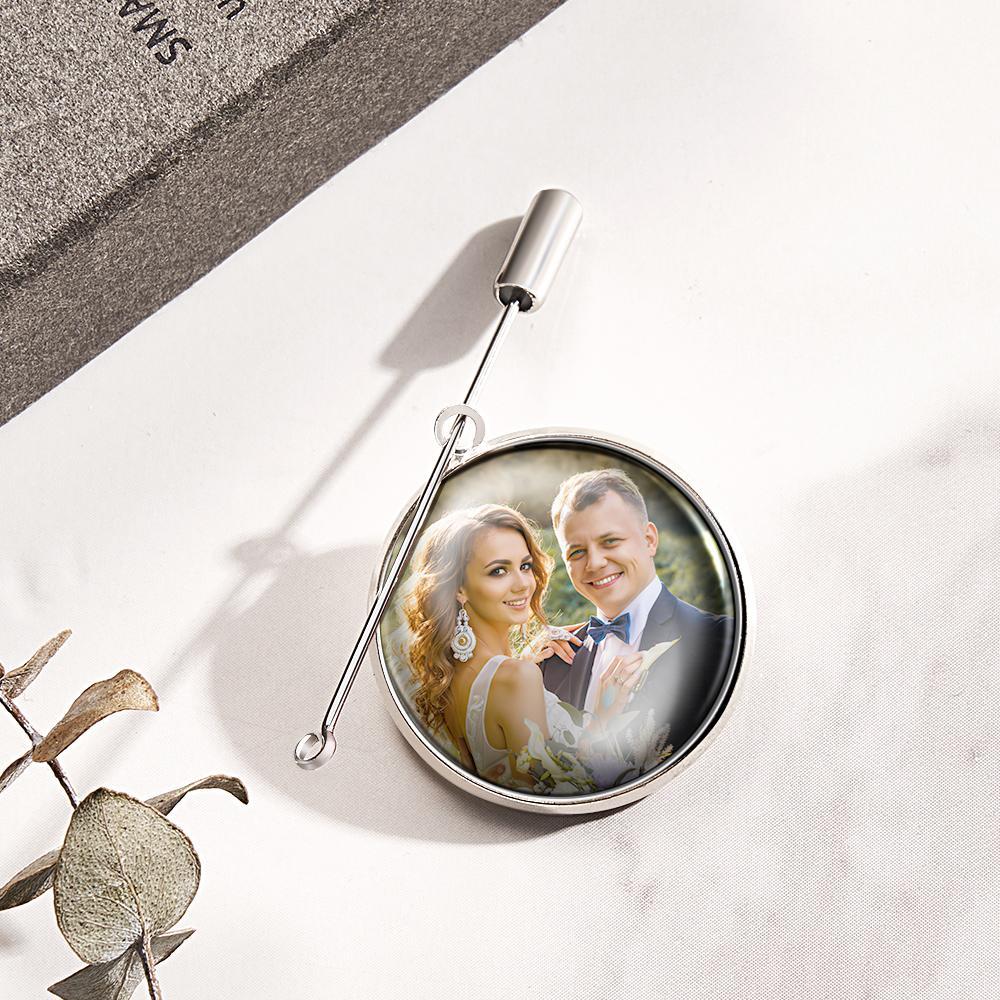 Custom Photo Lapel Pin With Text Retro Brooch Gift For Man - soufeelmy