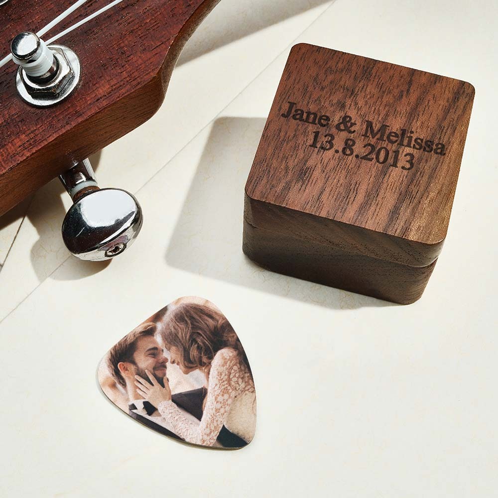 Personalized Engraved Text Guitar Box Holder Custom Name Guitar Picks Set Music Art Gift - soufeelmy