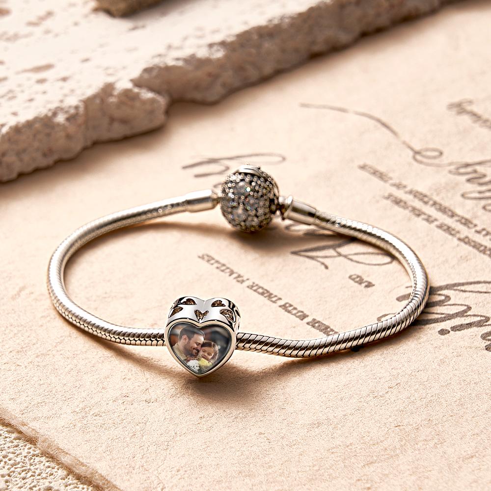 Custom Heart-Shaped Photo Charm Dad Theme White Zircon Gifts For Women - soufeelmy