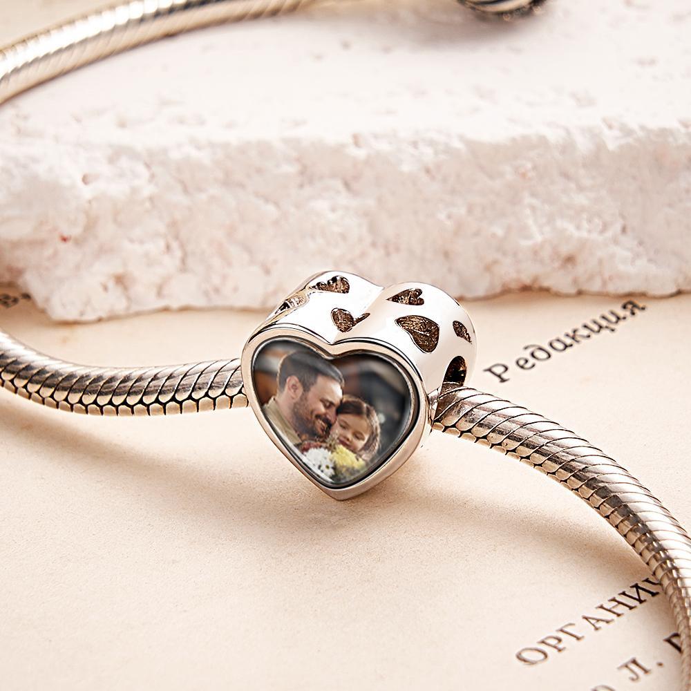 Custom Heart-Shaped Photo Charm Dad Theme White Zircon Gifts For Women - soufeelmy