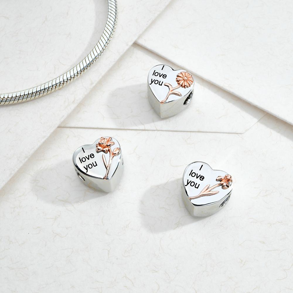Engravable Birth Flower Charm Beautiful Heart charm Birthday Gift - soufeelmy