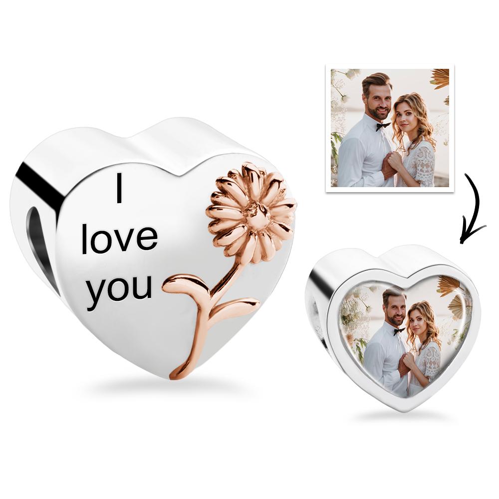 Engravable Birth Flower Charm Beautiful Heart charm Birthday Gift - soufeelmy