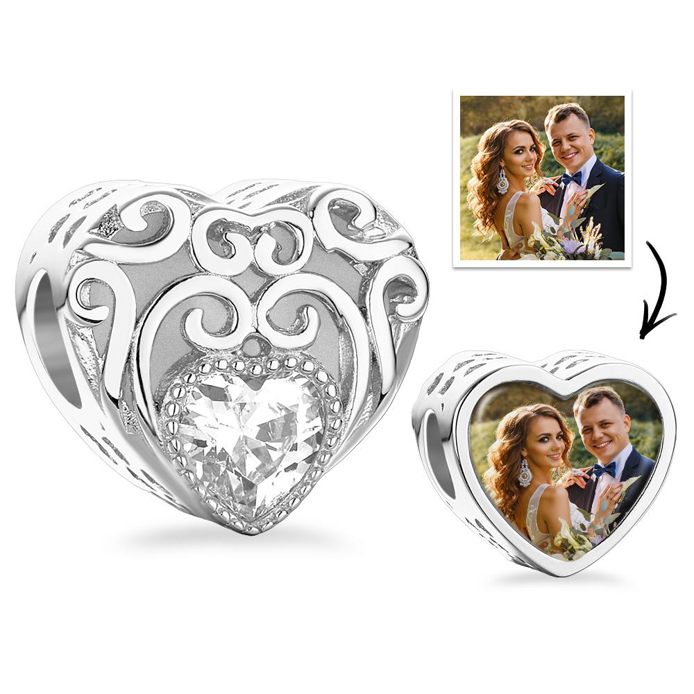 Custom Photo Birthstone Charm Heart Shaped Hollow Out Jewelry Gifts For Her - soufeelmy