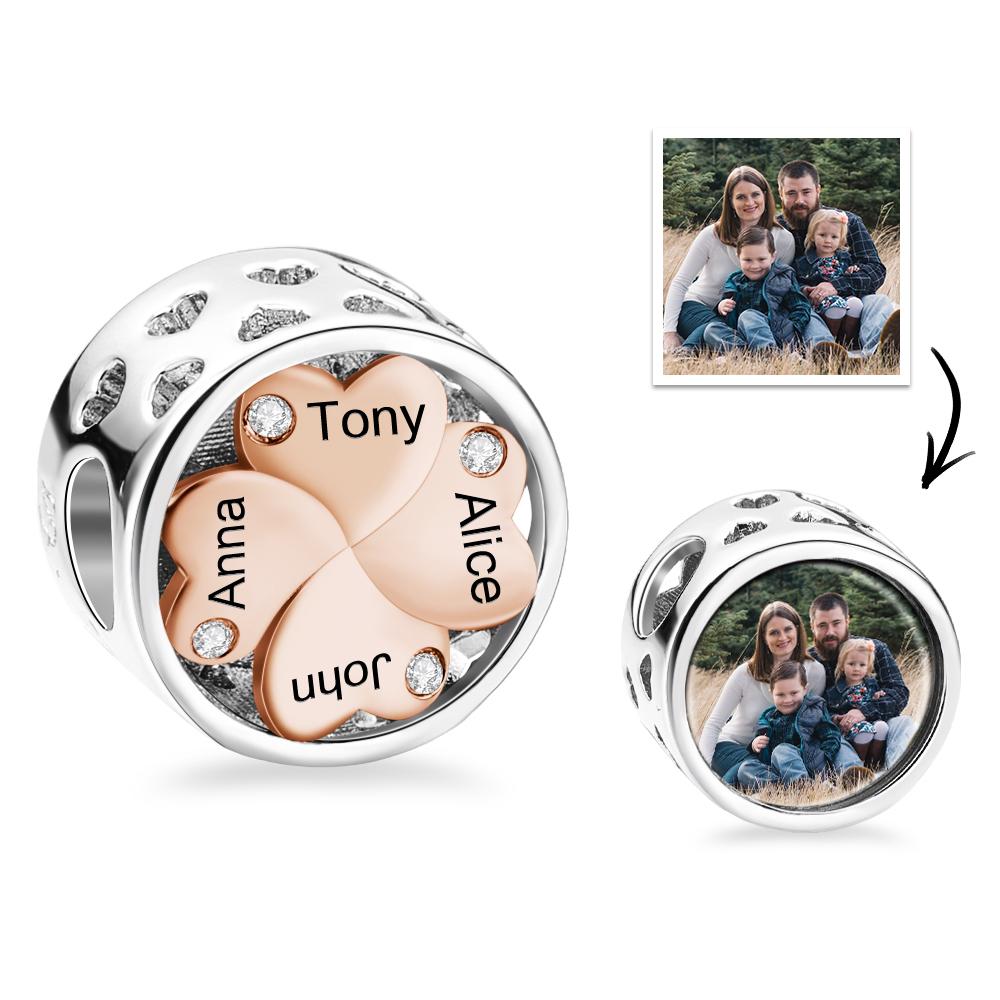 Custom Engraved Photo Charm Lucky Clover Family Love Gift - soufeelmy