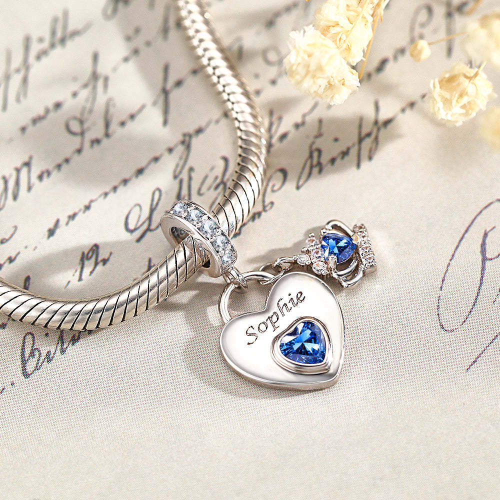 Custom Engraved Birthstone Charm Heart Crown Pendant Love Gift - soufeelmy