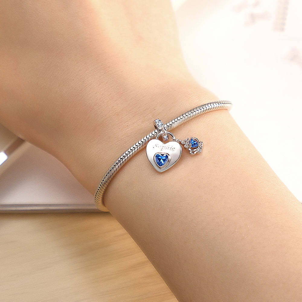 Custom Engraved Birthstone Charm Heart Crown Pendant Love Gift - soufeelmy