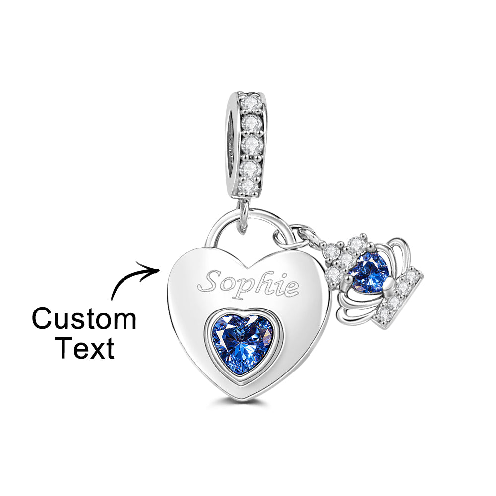Custom Engraved Birthstone Charm Heart Crown Pendant Love Gift - soufeelmy
