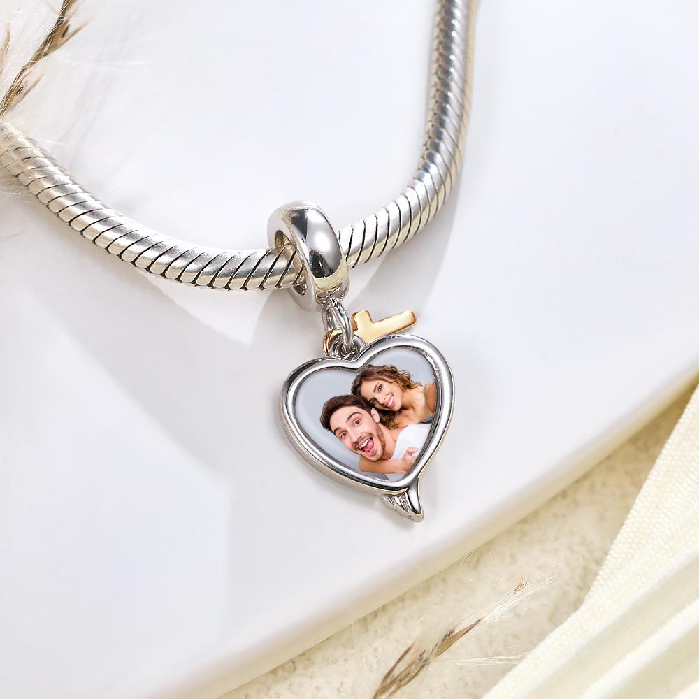 Custom Photo Charm Angel Wing Heart Cross Couple Gift - soufeelmy