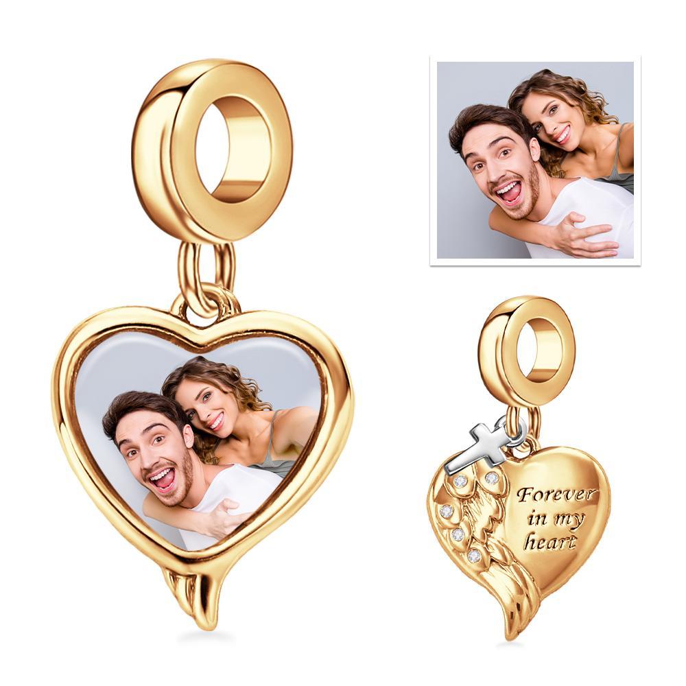 Custom Photo Charm Angel Wing Heart Cross Couple Gift - soufeelmy