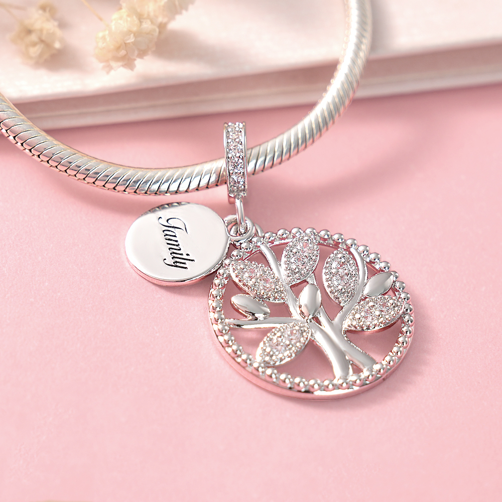 Engraving Charm Family Tree Charm Round Pendant Charm For Her - soufeelmy