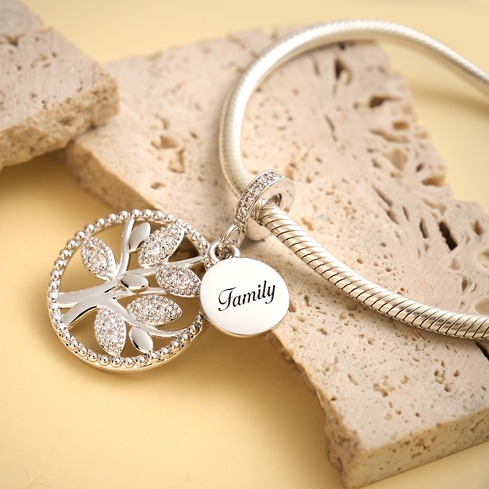 Engraving Charm Family Tree Charm Round Pendant Charm For Her - soufeelmy