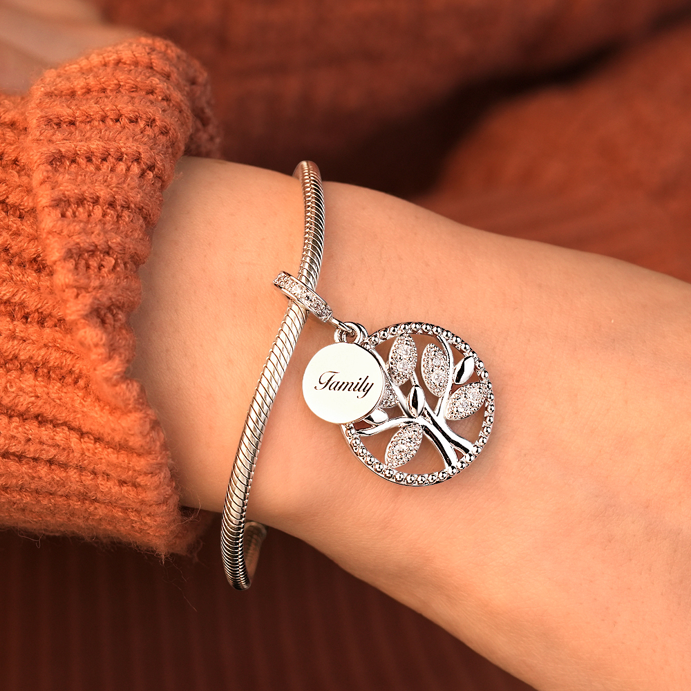 Engraving Charm Family Tree Charm Round Pendant Charm For Her - soufeelmy