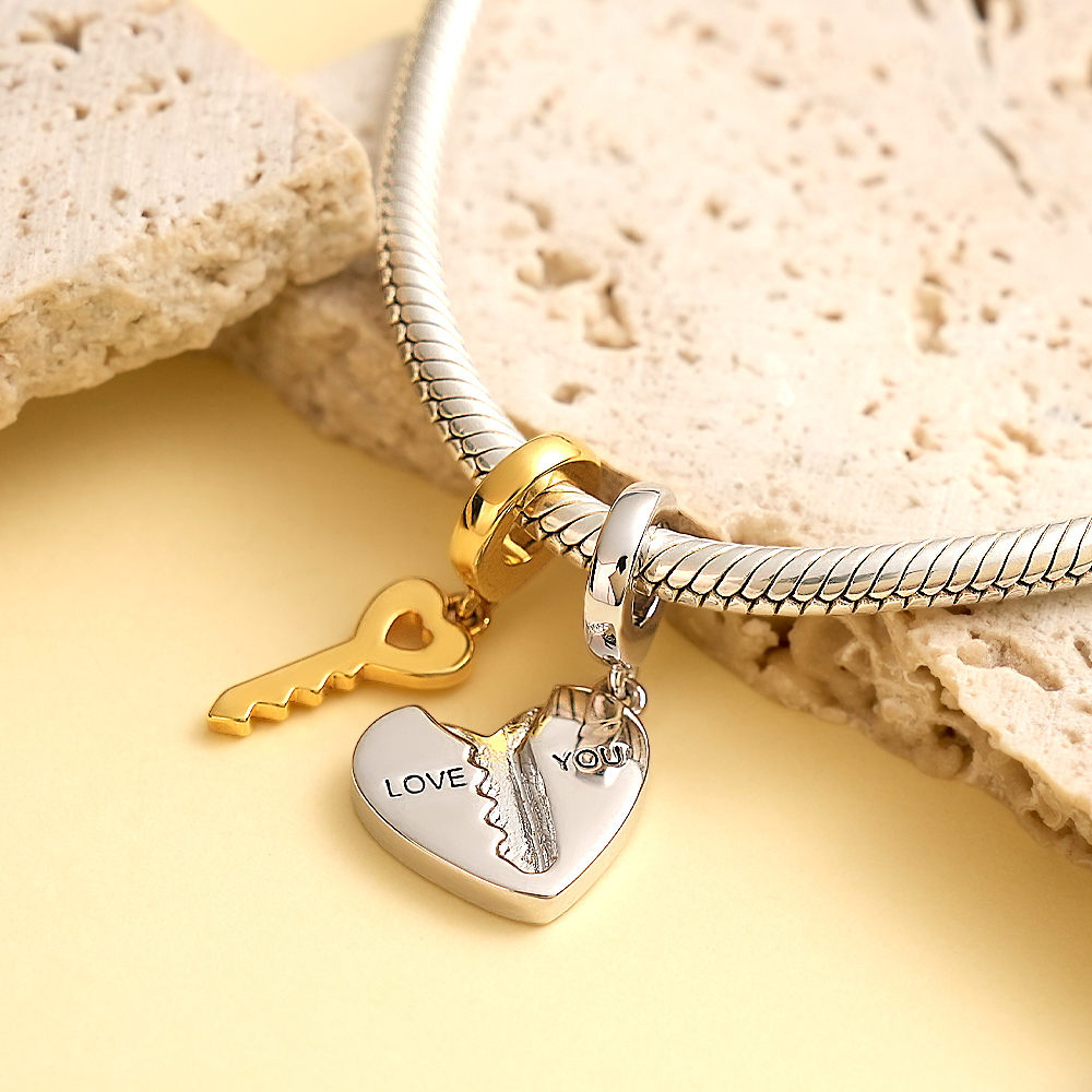 2pc Love You Heart Key Matching Couples Engraving Charm Bracelets or Necklaces - soufeelmy