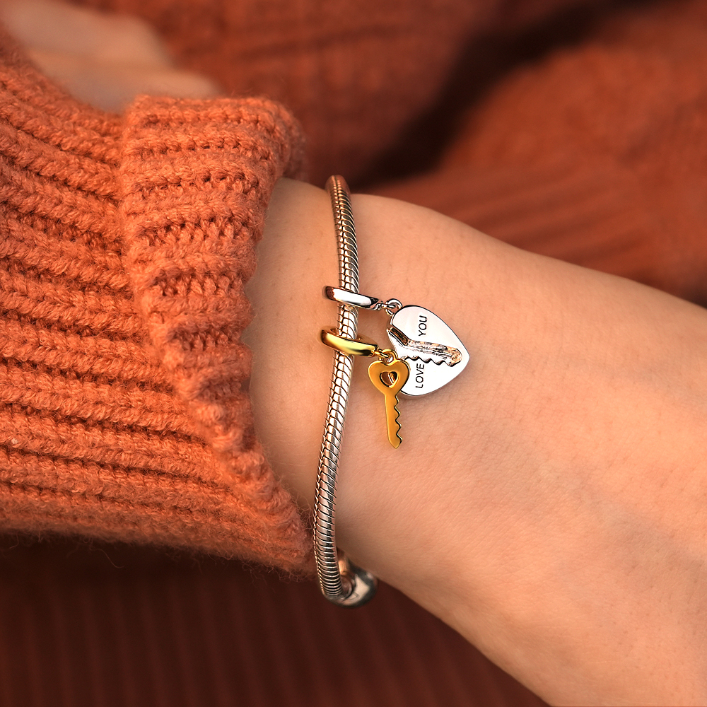 2pc Love You Heart Key Matching Couples Engraving Charm Bracelets or Necklaces - soufeelmy