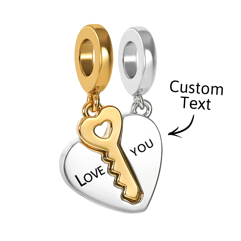 2pc Love You Heart Key Matching Couples Engraving Charm Bracelets or Necklaces - soufeelmy