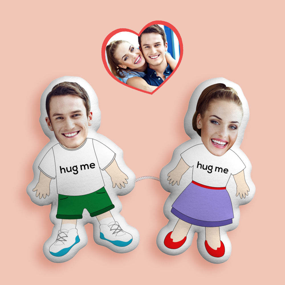 Custom Face Photo Pillow Couple Toy Plush Doll Link with a Line - soufeelmy