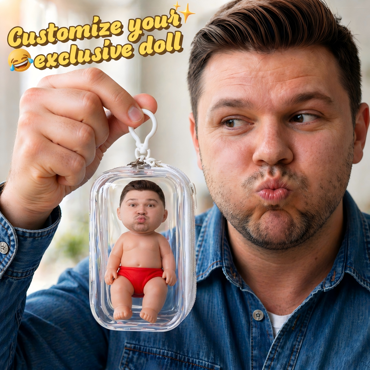 Custom Squishy Stress Relief Doll Bag Charm – Personalized Face Squeeze Toy Bag Hanging, Soft TPR Sand Filled Fidget Toy, Funny Anxiety Relief Gift - soufeelmy