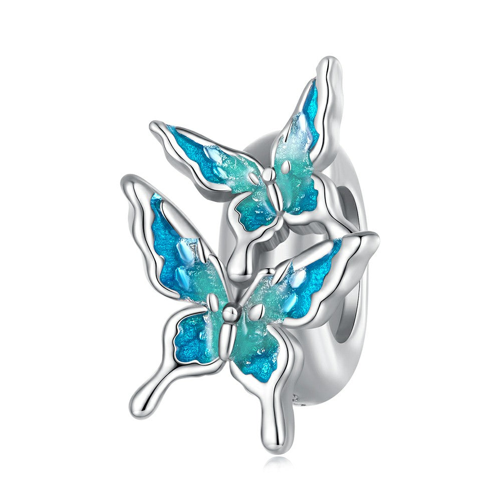 blue butterflies stopper charm spacer charm 925 sterling silver dp138