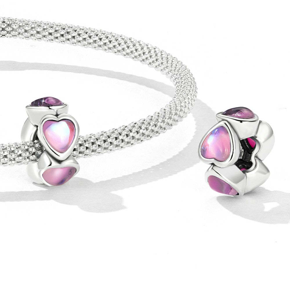 heart shaped iridescent glass stopper charm spacer charm 925 sterling silver dp155