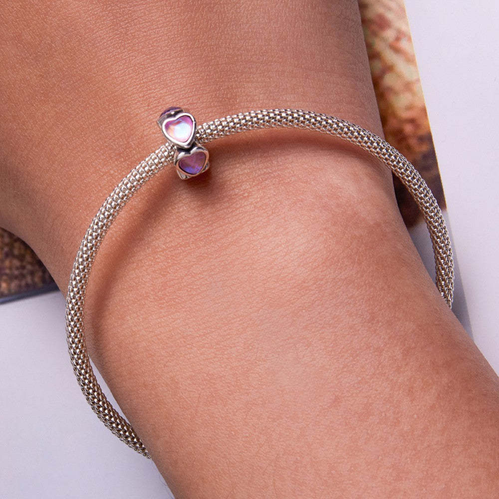 heart shaped iridescent glass stopper charm spacer charm 925 sterling silver dp155