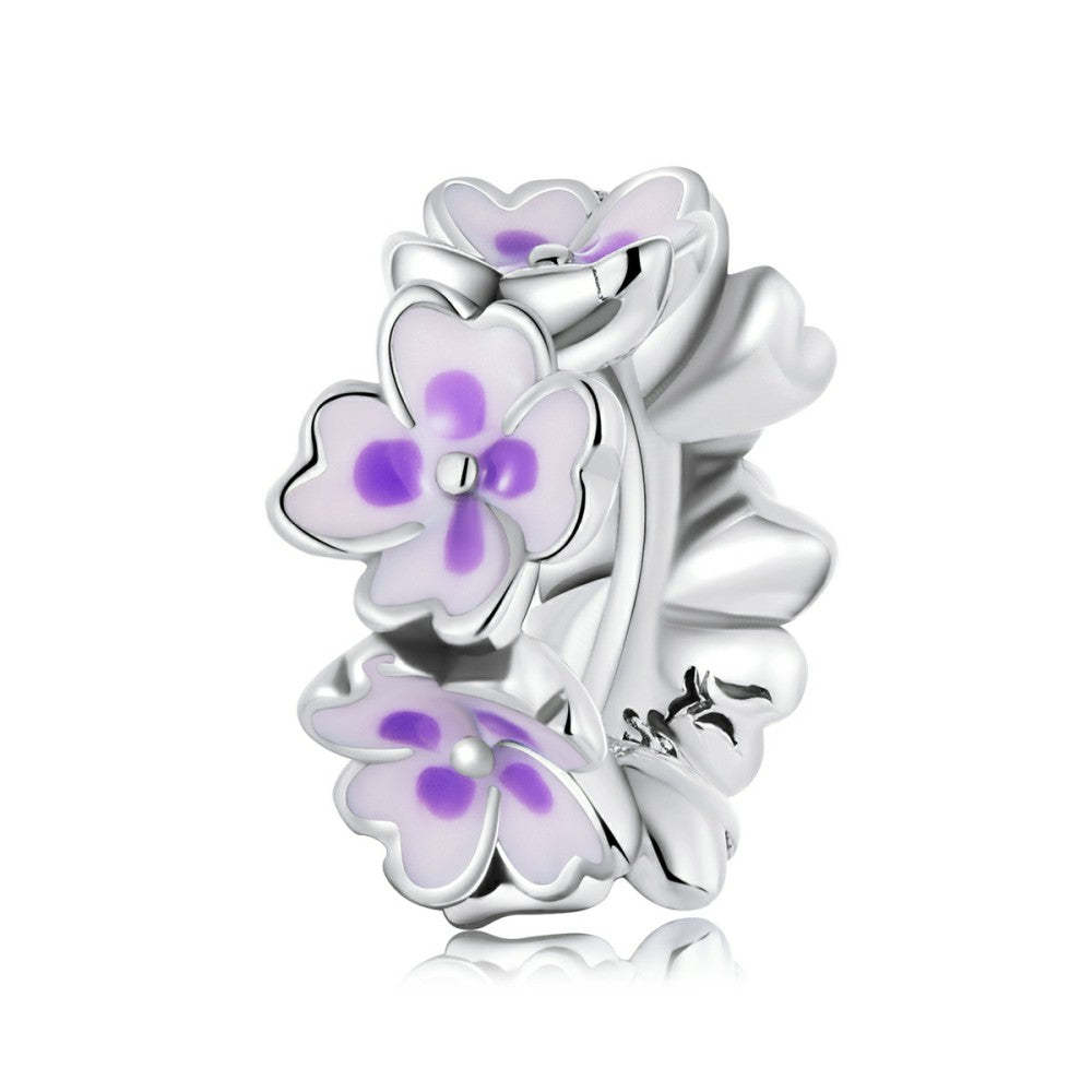 purple flowers stopper charm spacer charm 925 sterling silver dp163