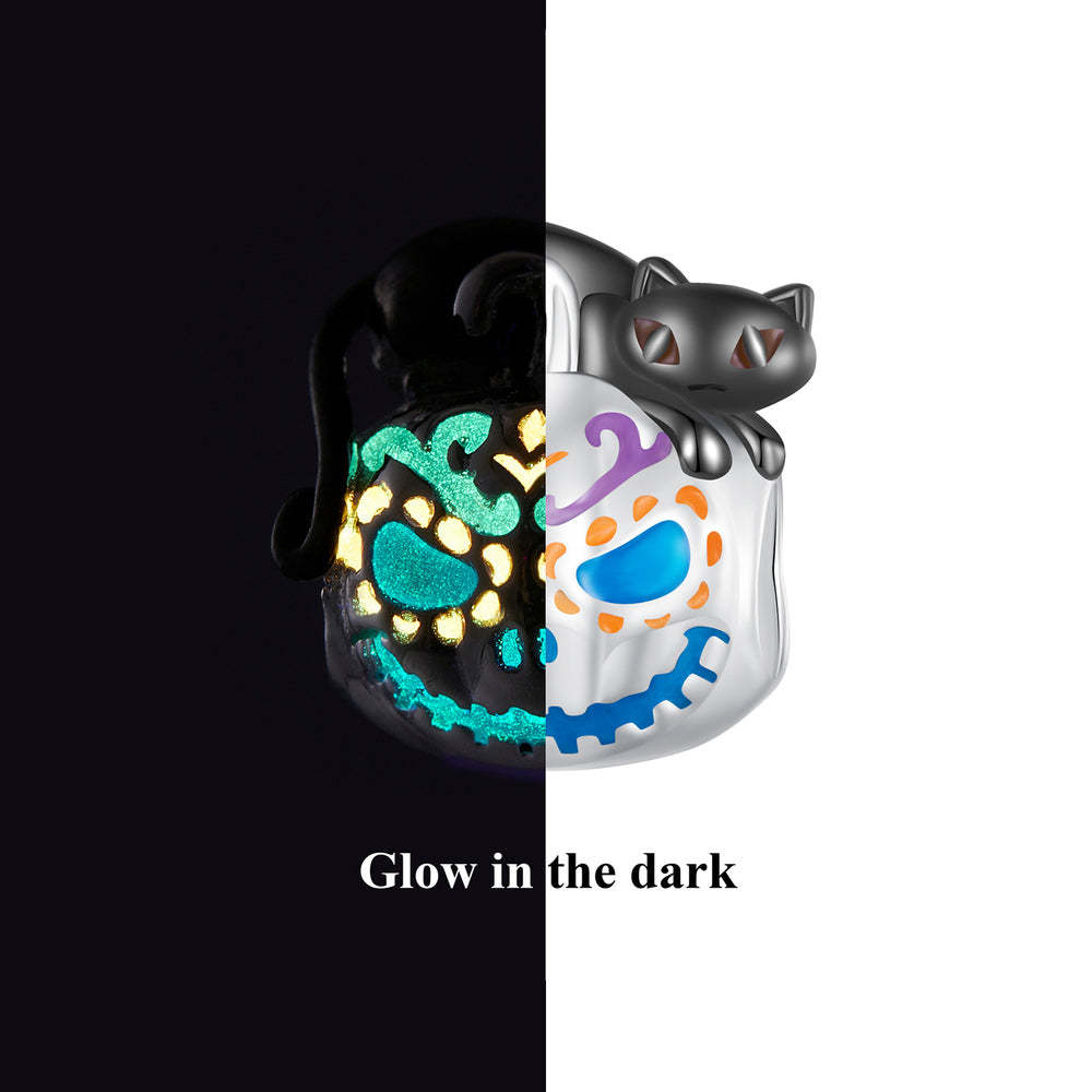 glow in the dark halloween pumpkin lights enamel charm 925 sterling silver halloween gifts dy1335