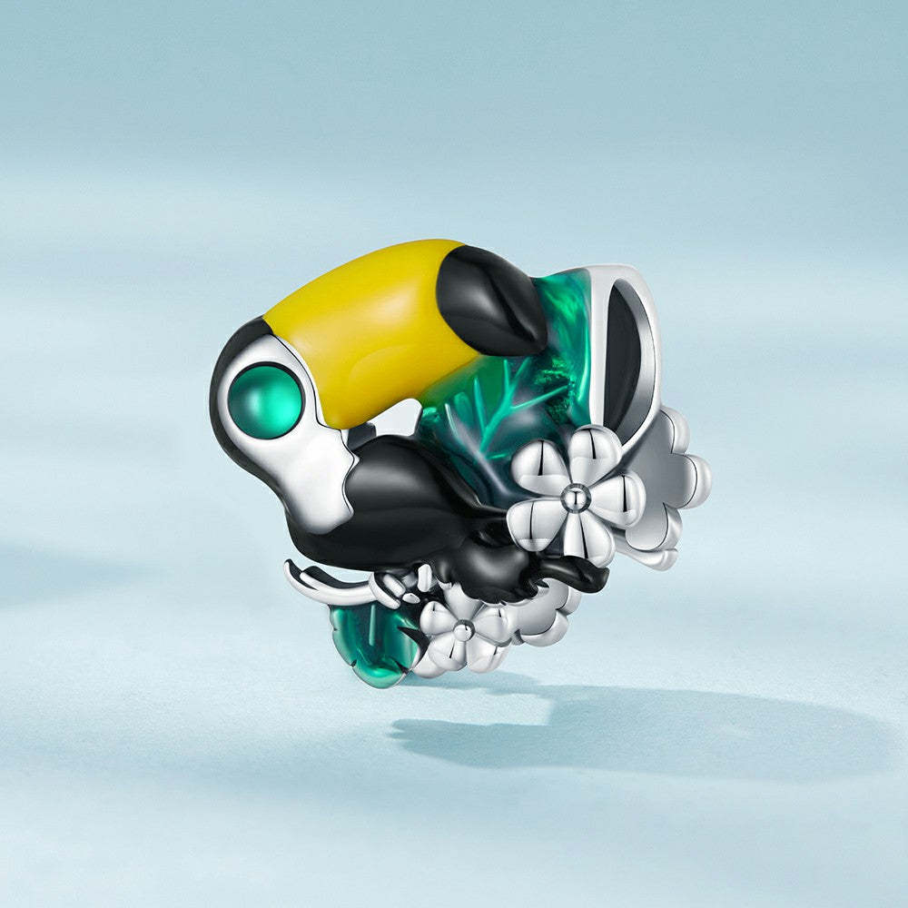 jungle toucan enamel charm 925 sterling silver dy1342