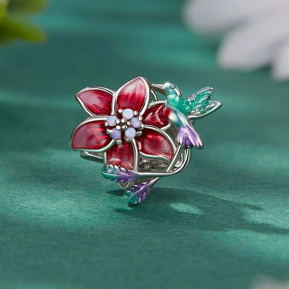 flowers and birds enamel charm 925 sterling silver dy1353